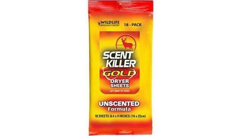 WRC DRYER SHEETS SCENT KILLER (Option: GOLD UNSCENTED 18-PACK)